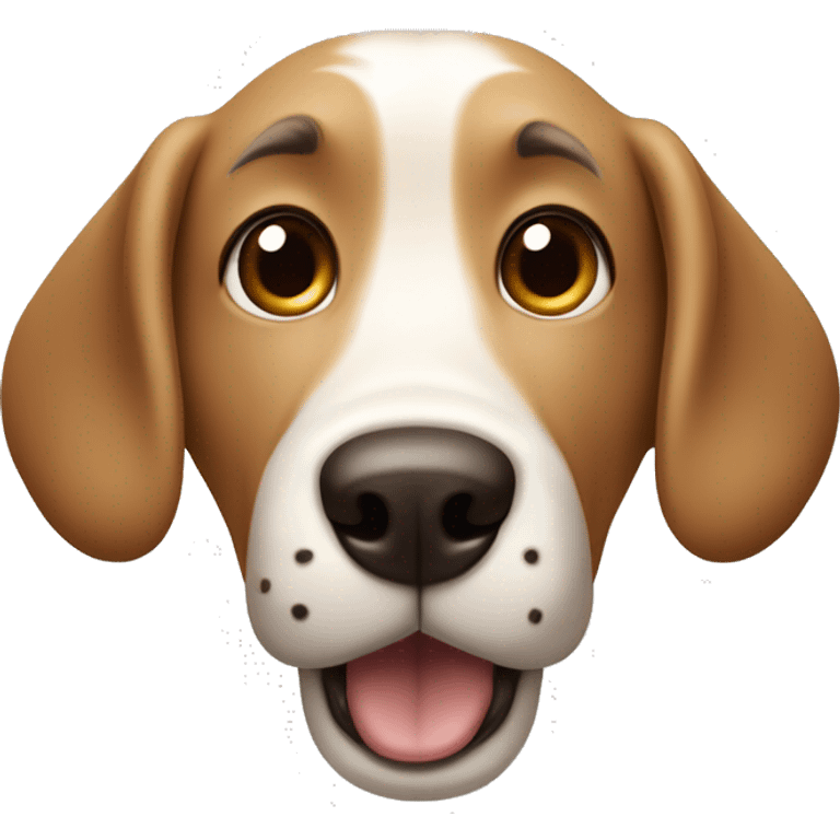 Light brown cartoon dog with long dark brown ears, big nose, rectangular white shout, round eyes, and bushy eyebrows  emoji