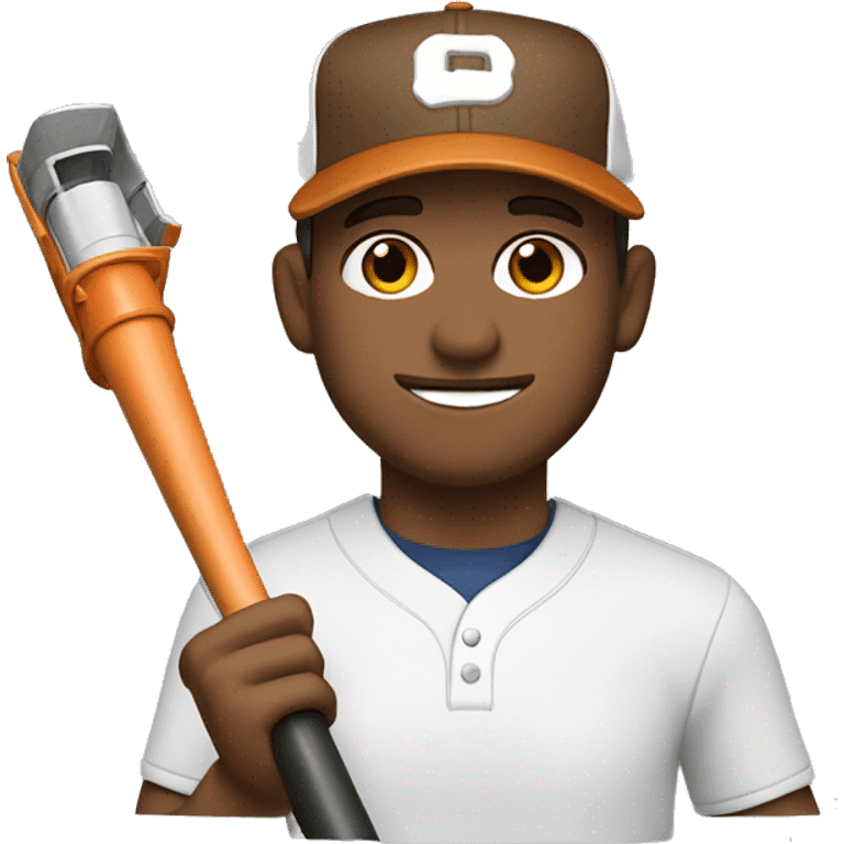 White man with brown hair and brown eyes, wearing a baseball hat and holding a leaf blower emoji