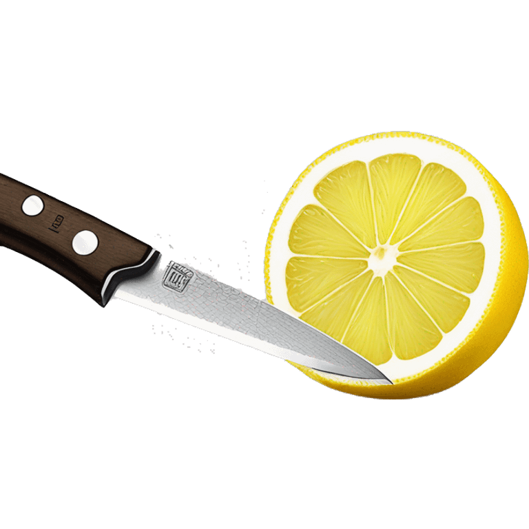 Knife cutting through Juicy lemon on marble cutting board ￼ emoji