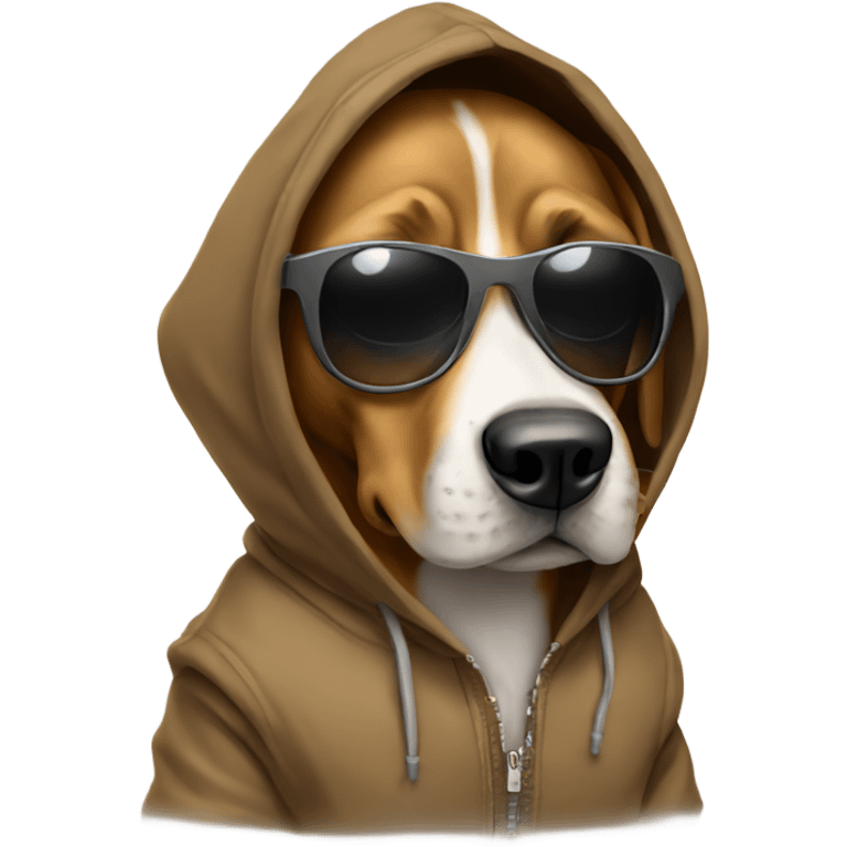 Dog wearing sunglasses and hoodie emoji