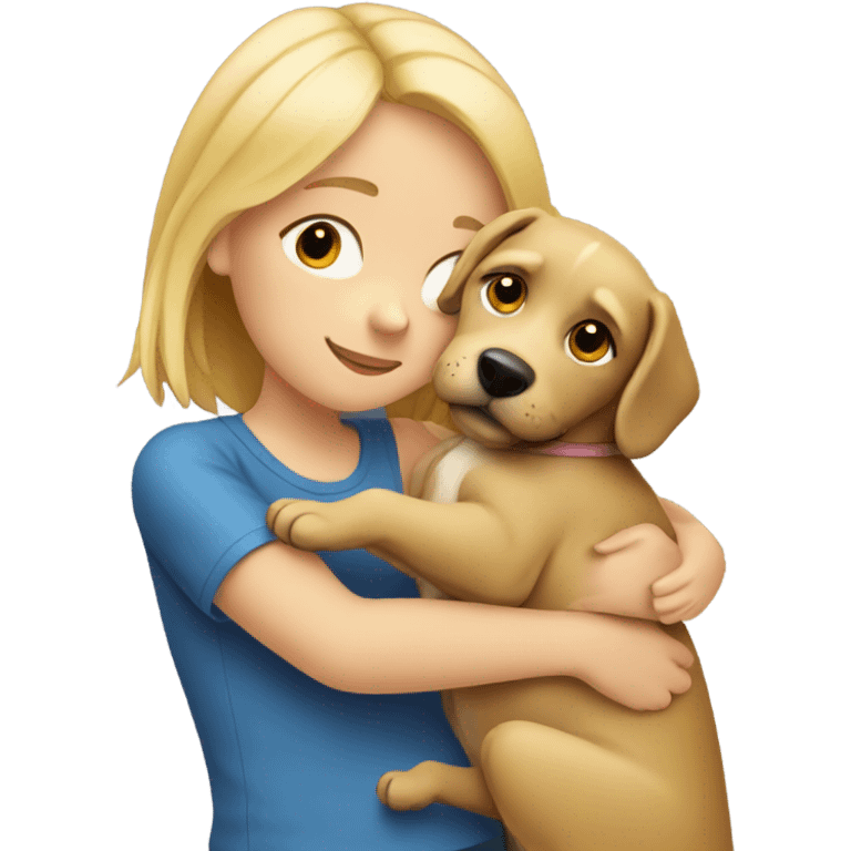 Blonde girl hugging a dog emoji