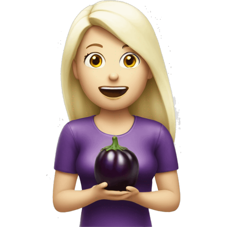 Latex white blond girl eating aubergine emoji