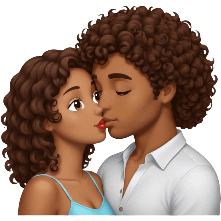 Brunette and brown curly hair guy kiss-kiss emoji