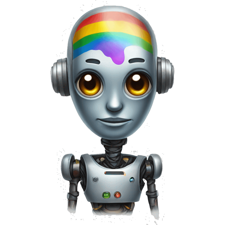 The robot has some rainbow tattoos on its face emoji