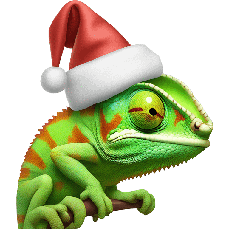 Chameleon wearing a Santa hat emoji