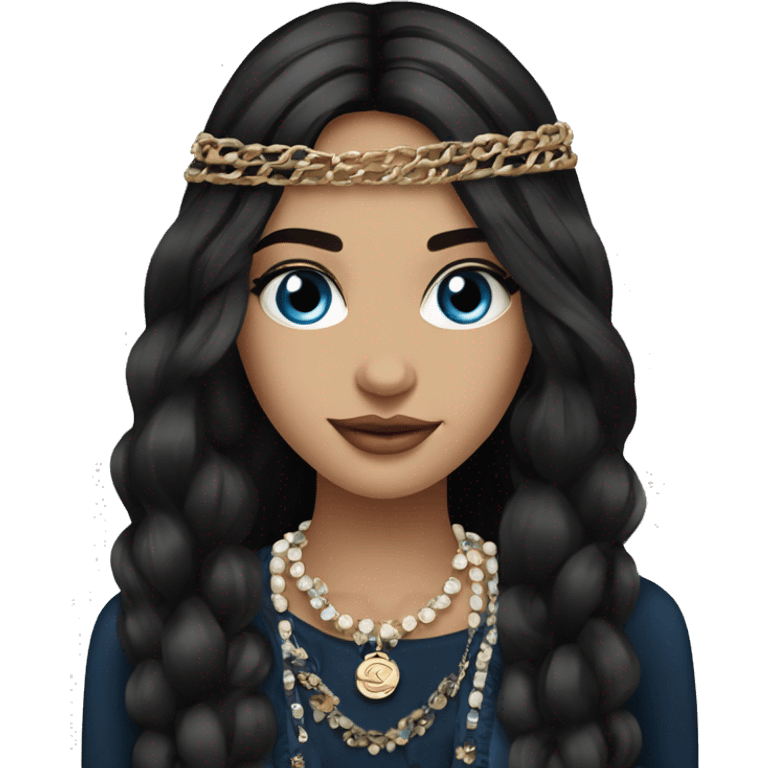 Beautiful girl, Black hair, Straight hair, Long hair, blue eyes, Russian,Gypsy,model,fashionably dressed with a chanel bag emoji