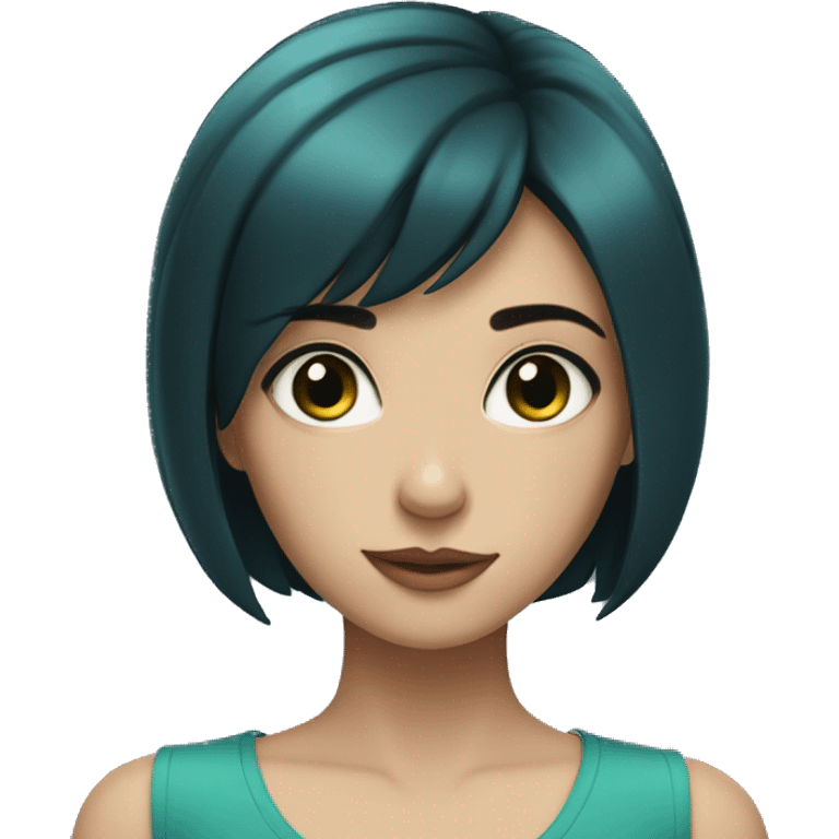 a girl with short black hair and blue-green eyes emoji