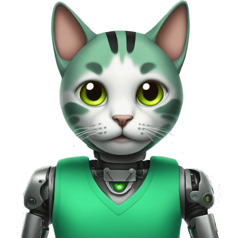 cat robot wearing a green shirt emoji