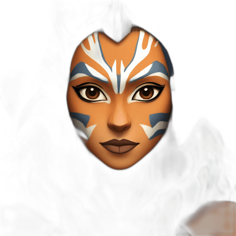 Sexy Ahsoka Tano (portrait, front facing) bikini (small horns) (clone wars season 7) in the style of van gogh emoji