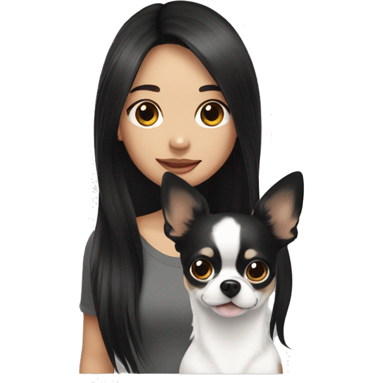 long black hair Thai girl with black and white long hair chihuahua waving emoji