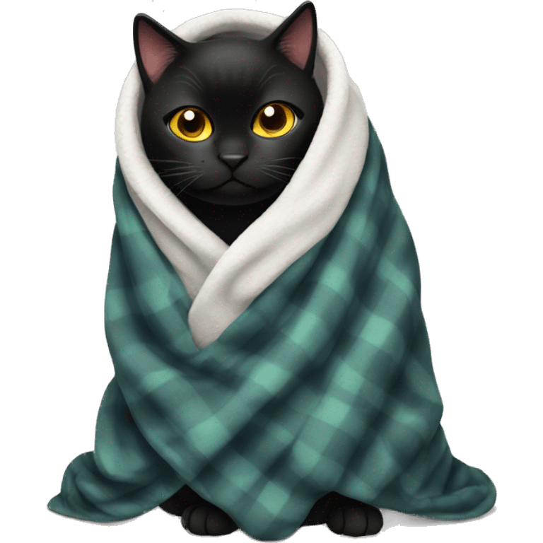 Annoyed black cat in a blanket emoji