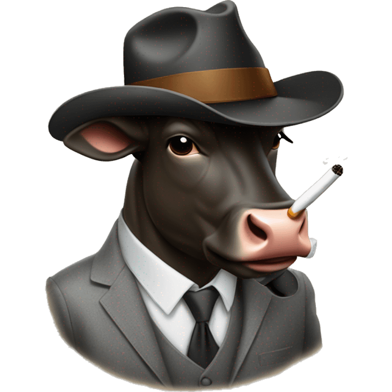 Bull wearing fedora smoking emoji