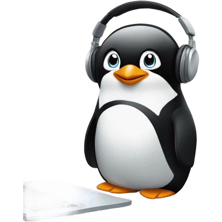 penguin with laptop & headphone emoji