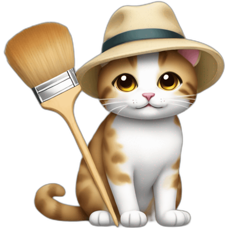 Kawaii cat artist in hat with palette and brush so it can be used as a mouse cursor emoji