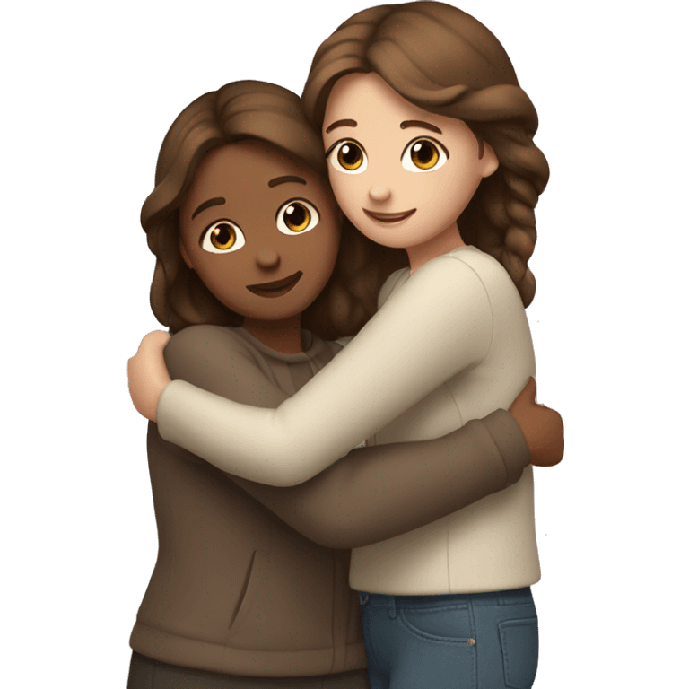 Two girls with brown hair give each other a friendly hug emoji