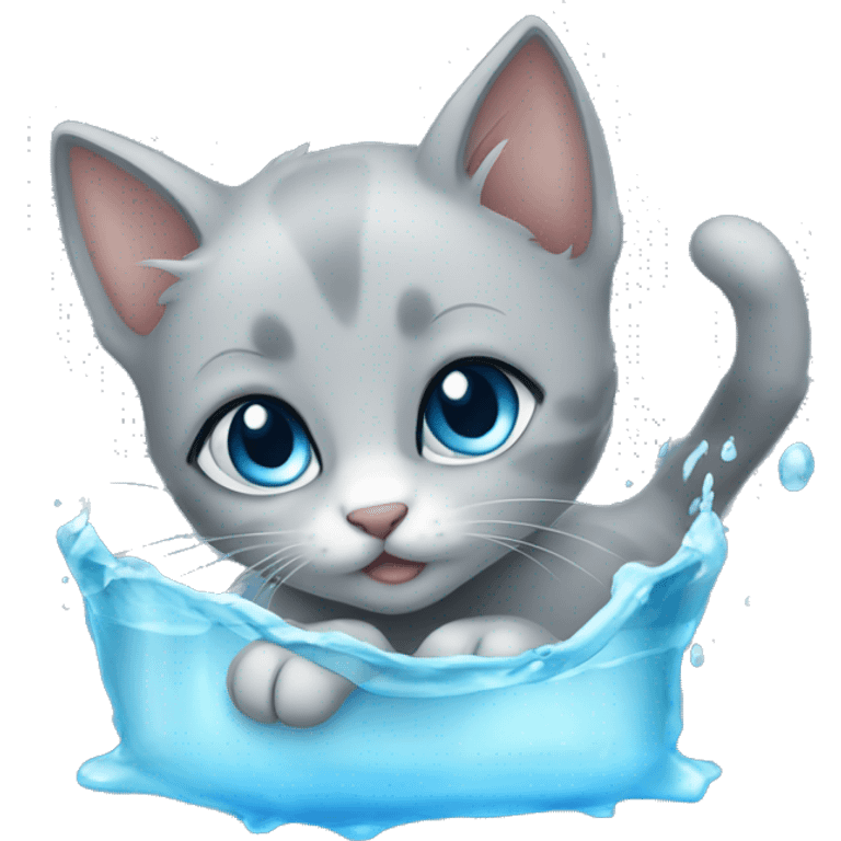 blue eyes grey kitten and water emoji