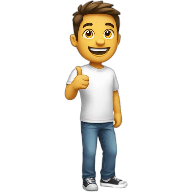 happy guy with white tshirt pointing to his left side emoji