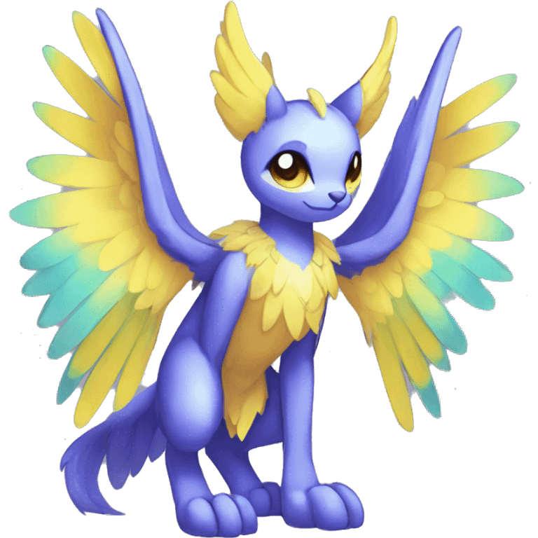 Anthro Sona Colorful Shy Winged Shiny Fakemon-Fantasy-Creature Full Body emoji