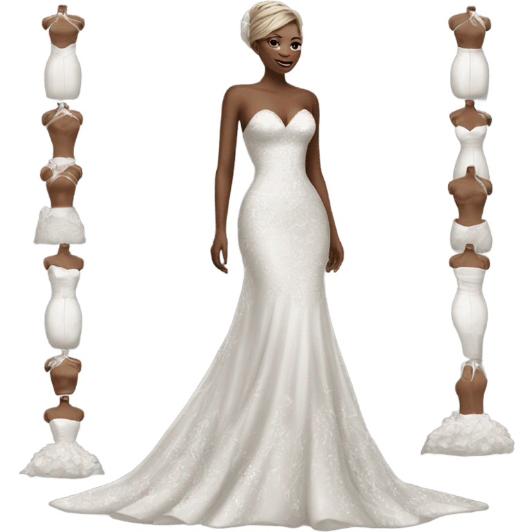 Hyper Realistic detailed high fashion Wedding dress displays emoji