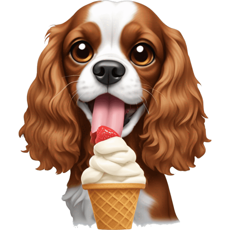 King Charles cavalier spaniel licking ice cream emoji