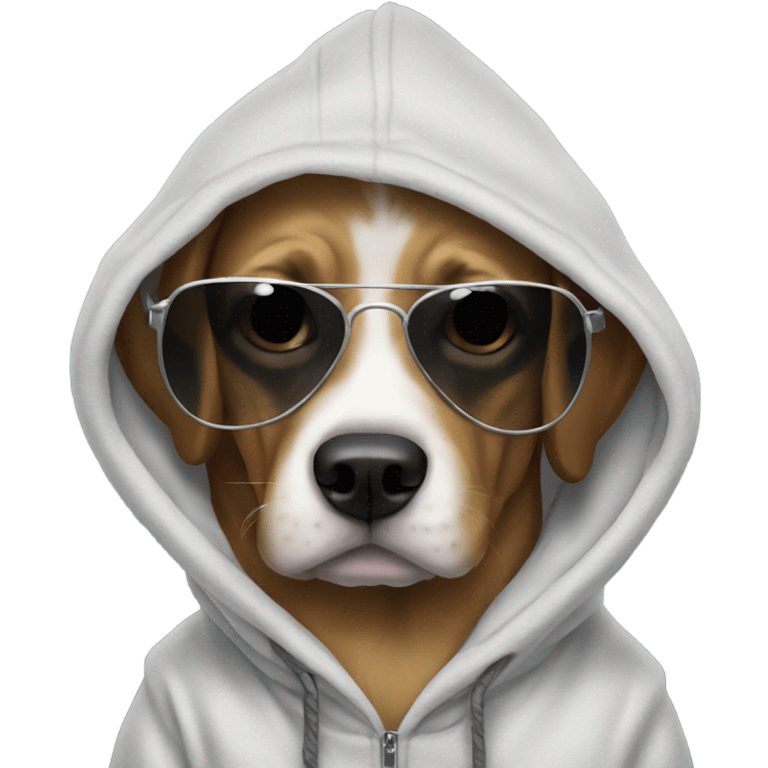 Dog wearing a hoodie and sunglasses emoji