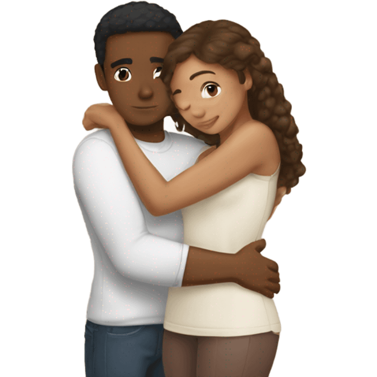 Lightskin girl and brown skin male hugging emoji