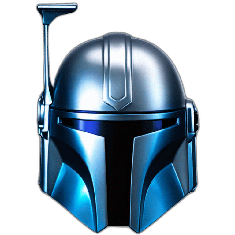 shiny blue and silver mandalorian helmet with black center looking forward emoji