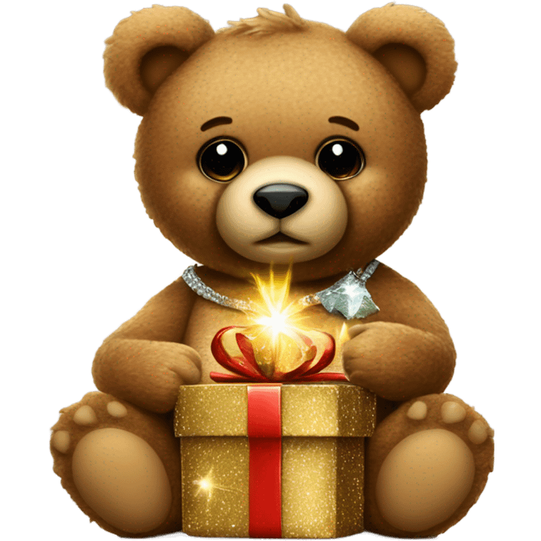 teddy bear holding sparkly gift and a shot glass of liquor  emoji