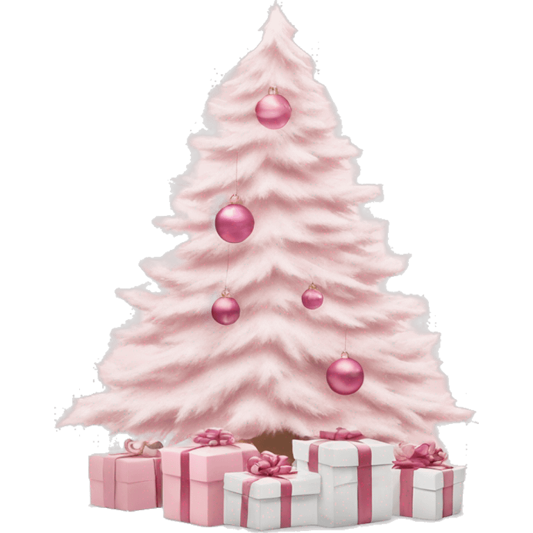 Light pink Christmas gifts under a white Christmas tree  emoji