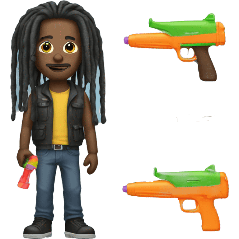 man with dreads holding a watergun emoji