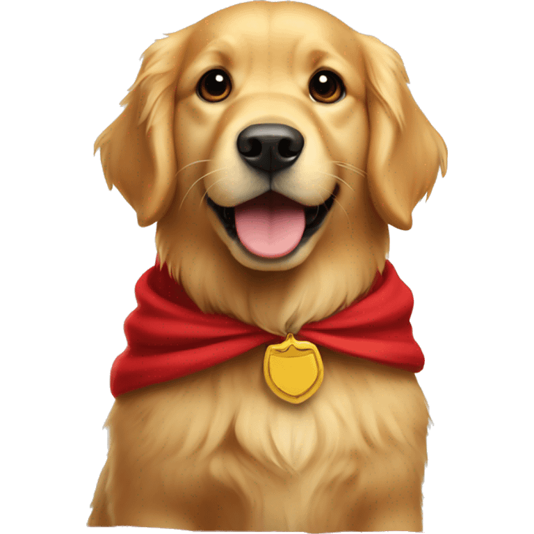 Golden retriever with a red cape emoji