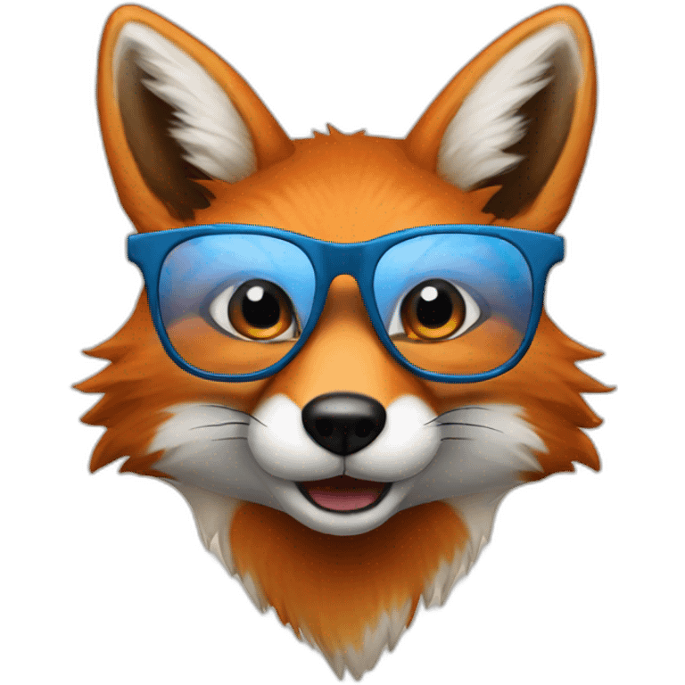 Fox in glasses with blue eyes and coffee emoji