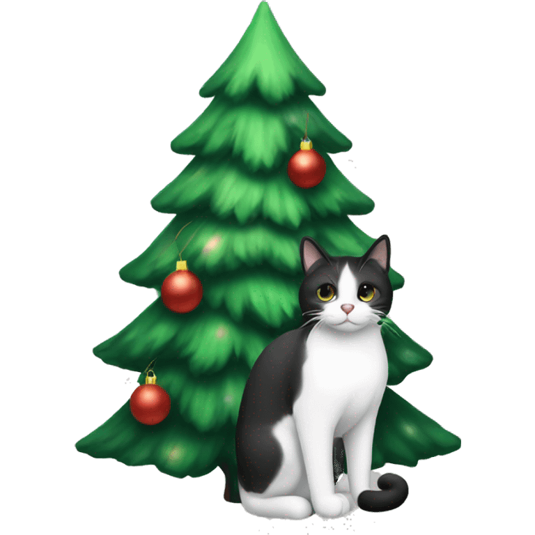 Christmas tree and black-and-white Cat  emoji