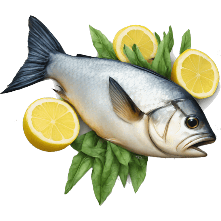 Realistic grilled fish with lemon on the side emoji