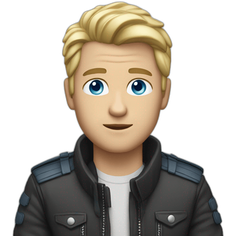 a white dude with blue eyes and blode hair with a motorcycle jacket emoji