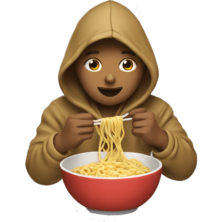 a person eating noodles with a hoodie on emoji