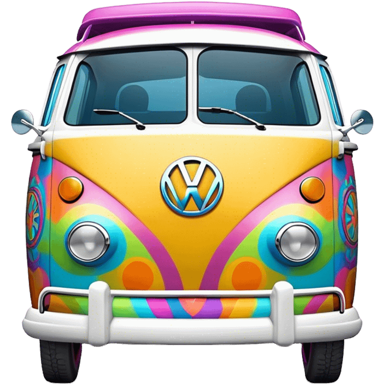 3D, psychedelic colored hippie style Volkswagen  emoji