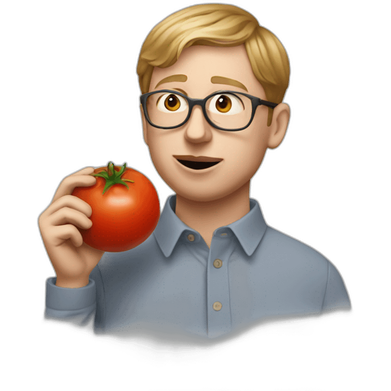 Joe pera eating a tomato emoji