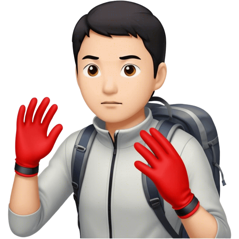 asian guy wearing red gloves going on a hike  emoji