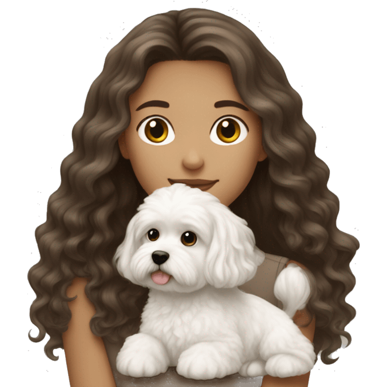 Brunette long haired girl with white maltipoo emoji