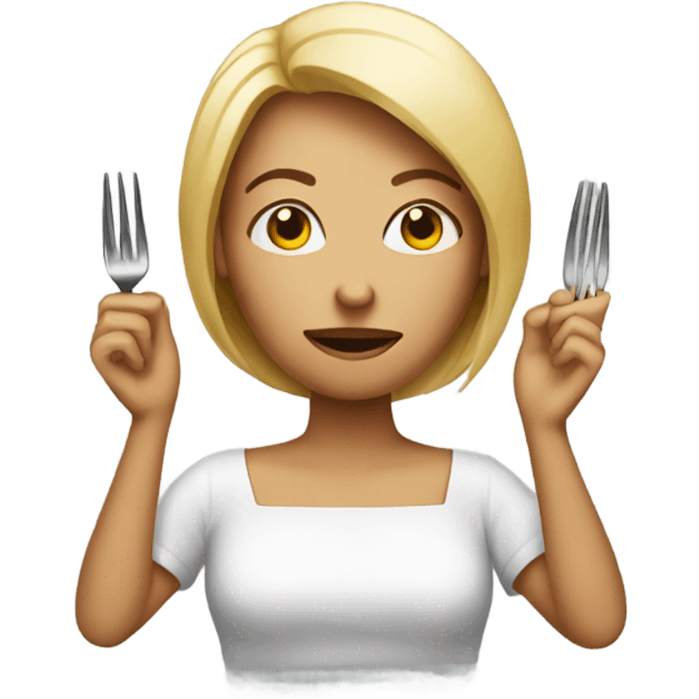 female portrait with fork no food emoji