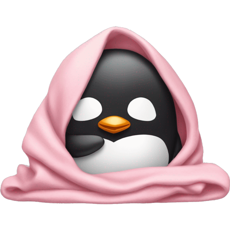 penguin sleeping with light pink blanket emoji