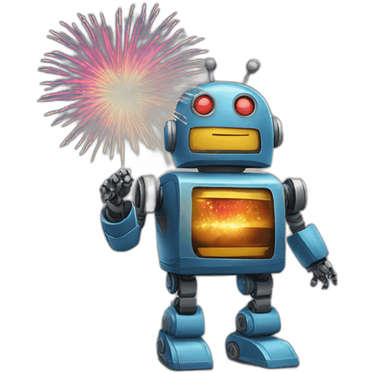 robot with fireworks emoji