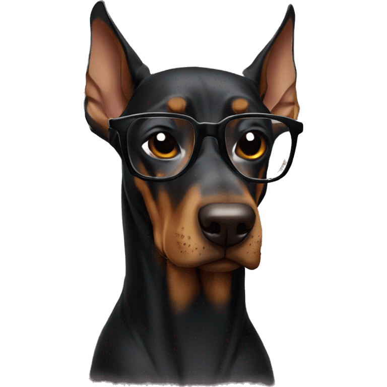 Doberman in glasses with black frames and in a sweatshirt is crying emoji