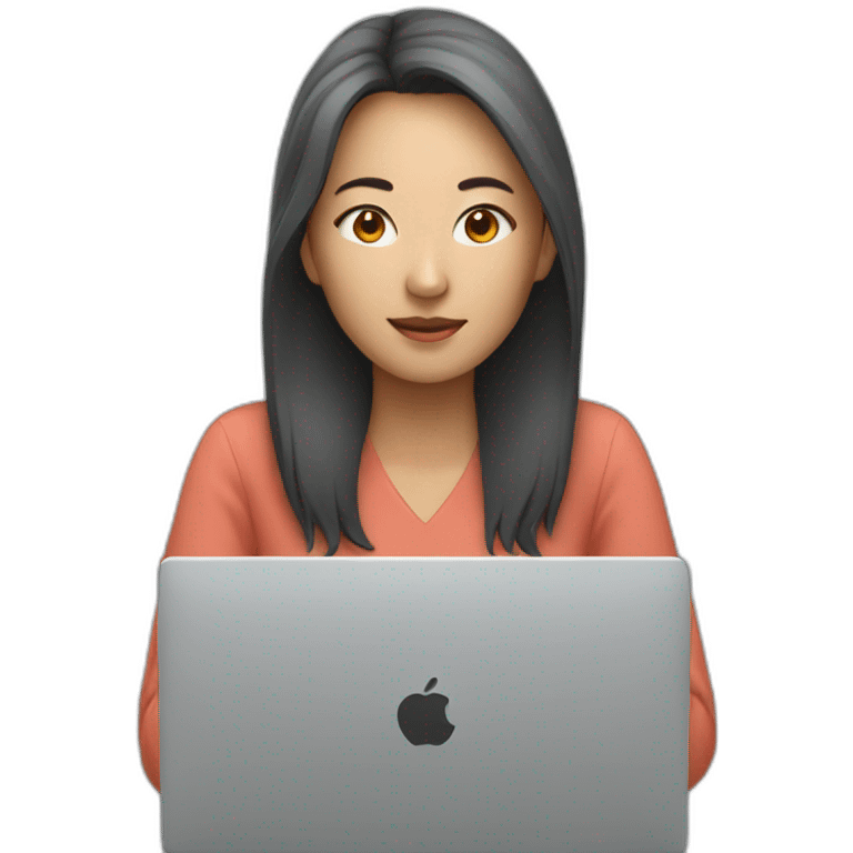 asian woman behind gray laptop emoji