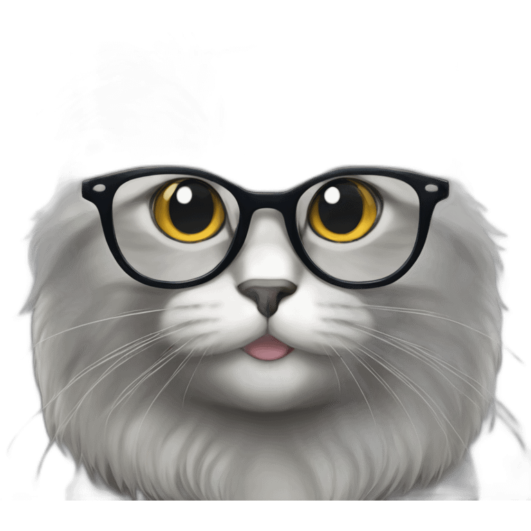 Grey Cat British Longhair smiling with glasses emoji