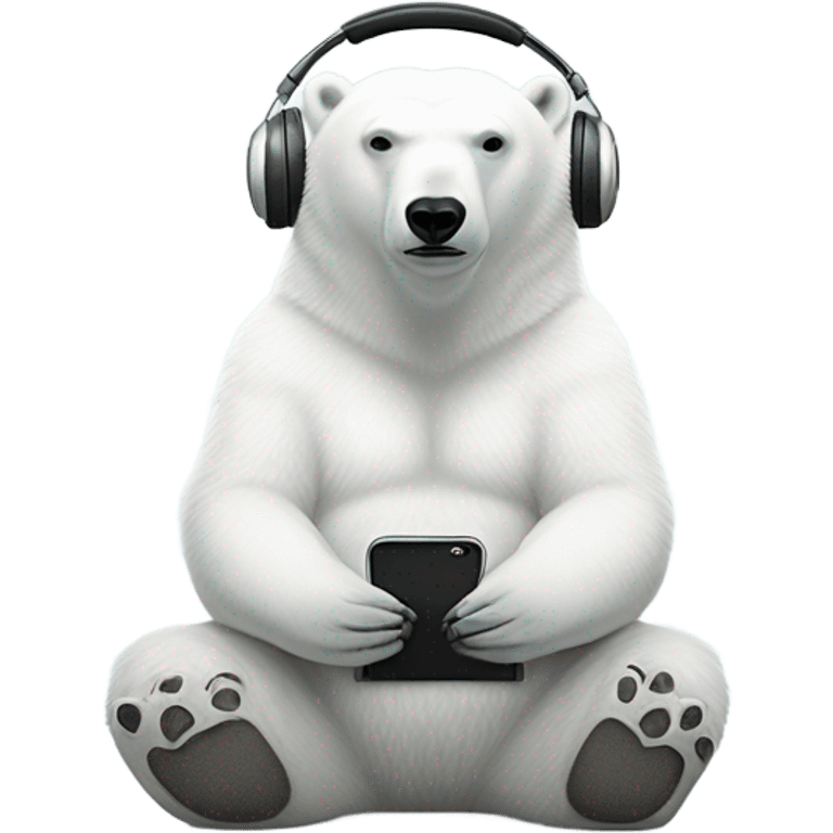 Meditating polar bear with headphones and iPhone emoji