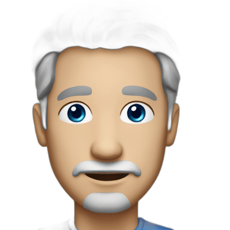 Male, 50 years old, blue eyes, gray hair, long face, small eyes, wide nose, medium mouth with thin lips. emoji