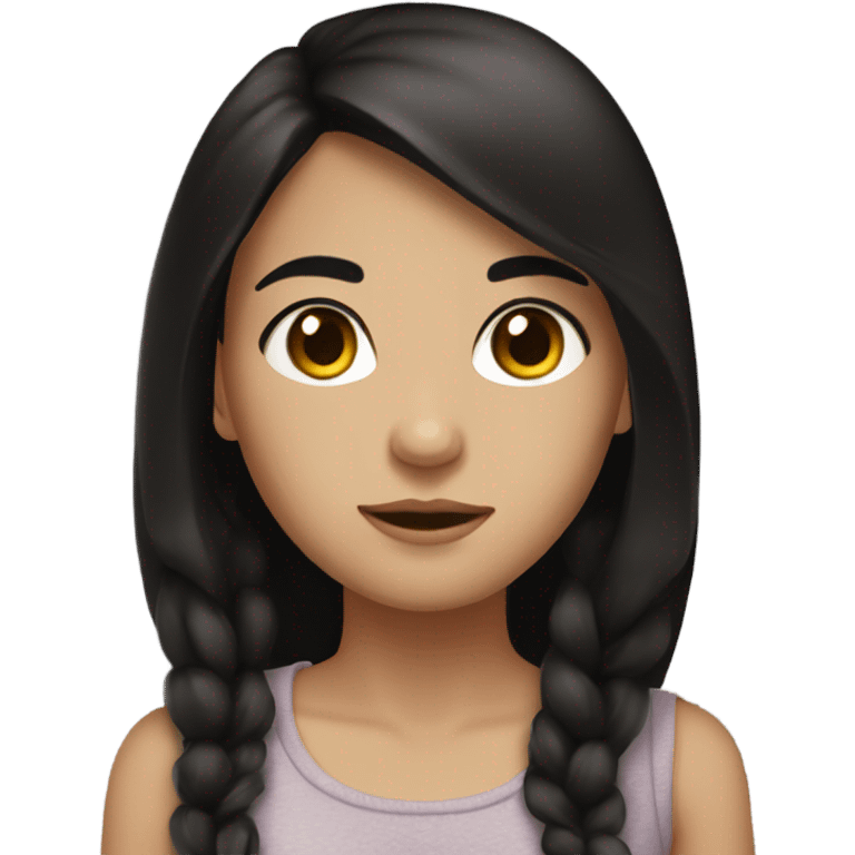 brunette girl with black hair, brown eyes, emoji