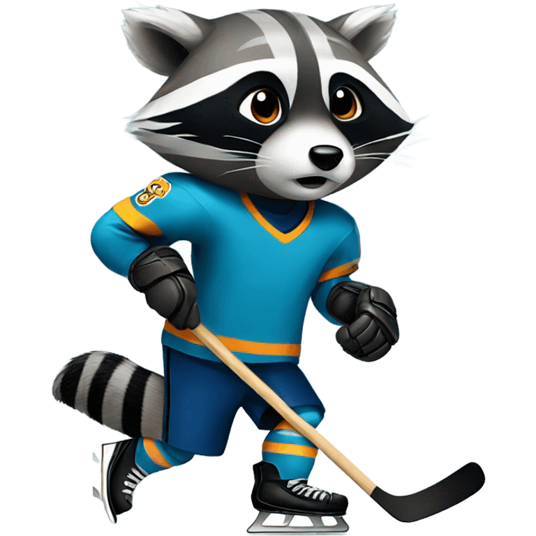 raccoon playing ice hockey emoji